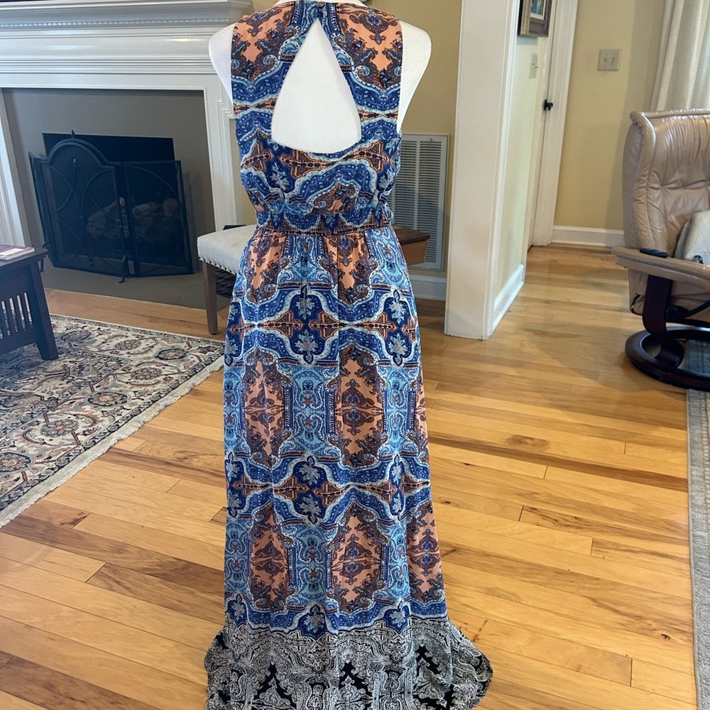 Maeve Anthropologie Paisley Medallion V-Neck Sleeveless Silk Maxi Dress - Picture 6 of 16